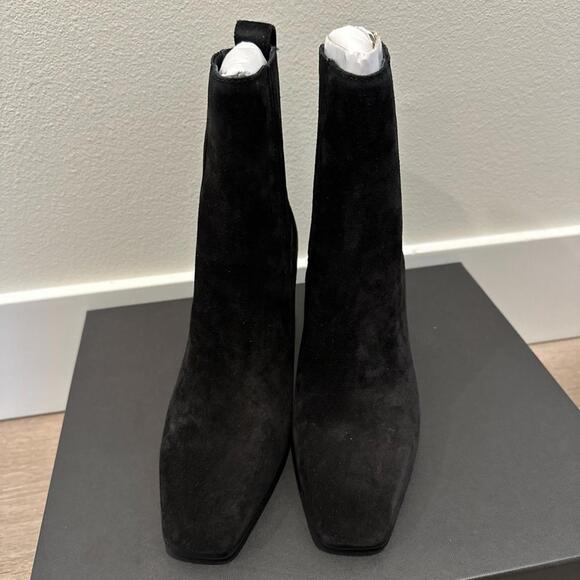 Rag & Bone Astra Leather Chelsea Block Heel Square Toe Boots Size 7 BLACK SUEDE - Picture 6 of 9